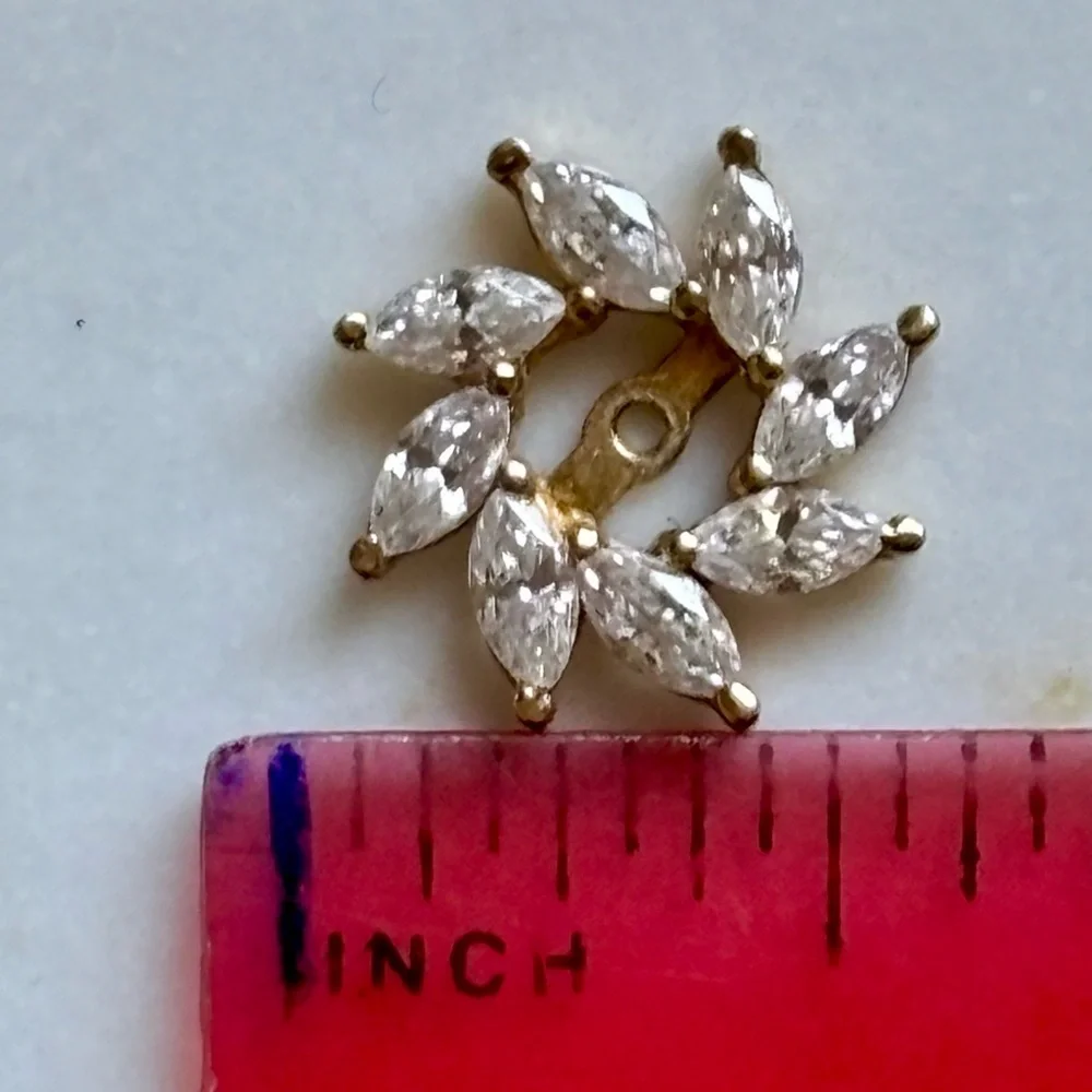 Vintage 14K Gold CZ Earring Jackets Marquise Halo Diamond Stud Enhancer - Picture 5 of 6